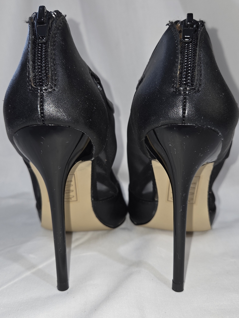 Signature Black Peep-Toe Stiletto Booties with Mesh Panels - Picture 3 of 5
